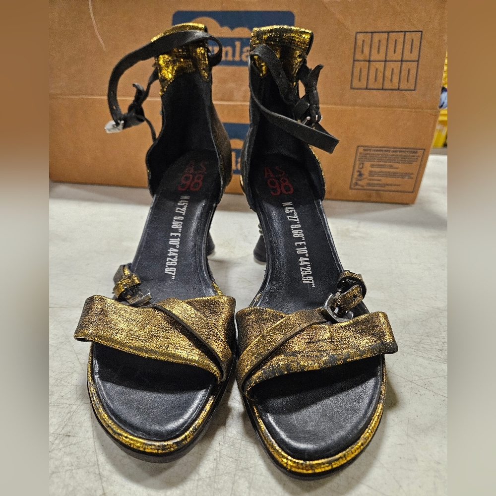 A.S.98 Gold Metallic Leather Ankle-Strap Sandals